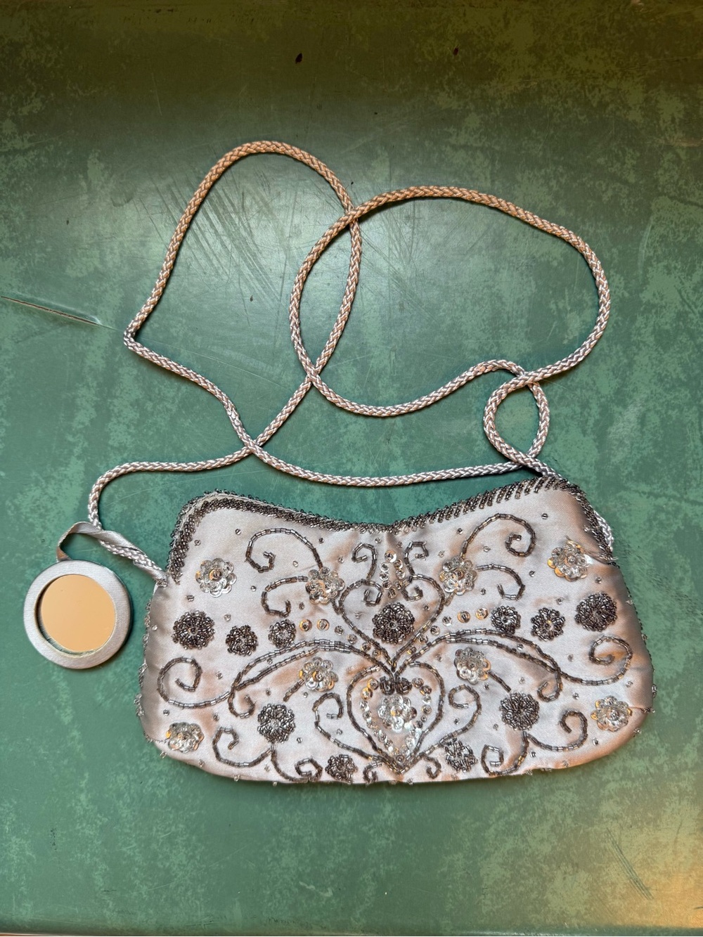 Vintage Embellished Silver Evening Crossbody Bag